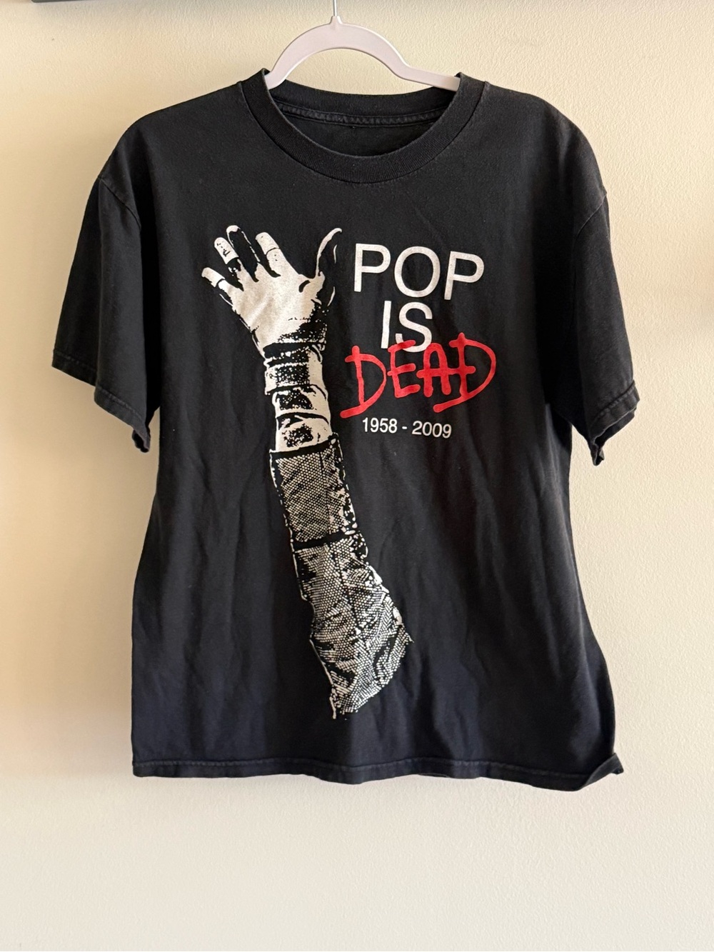 MJ Pop Is Dead Graphic Tee  - Black with White & Red Print
